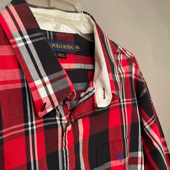 US Polo Assn Shirt XL Mens Long Sleeve Button Down Plaid Stretch Red Black - Picture 7 of 12